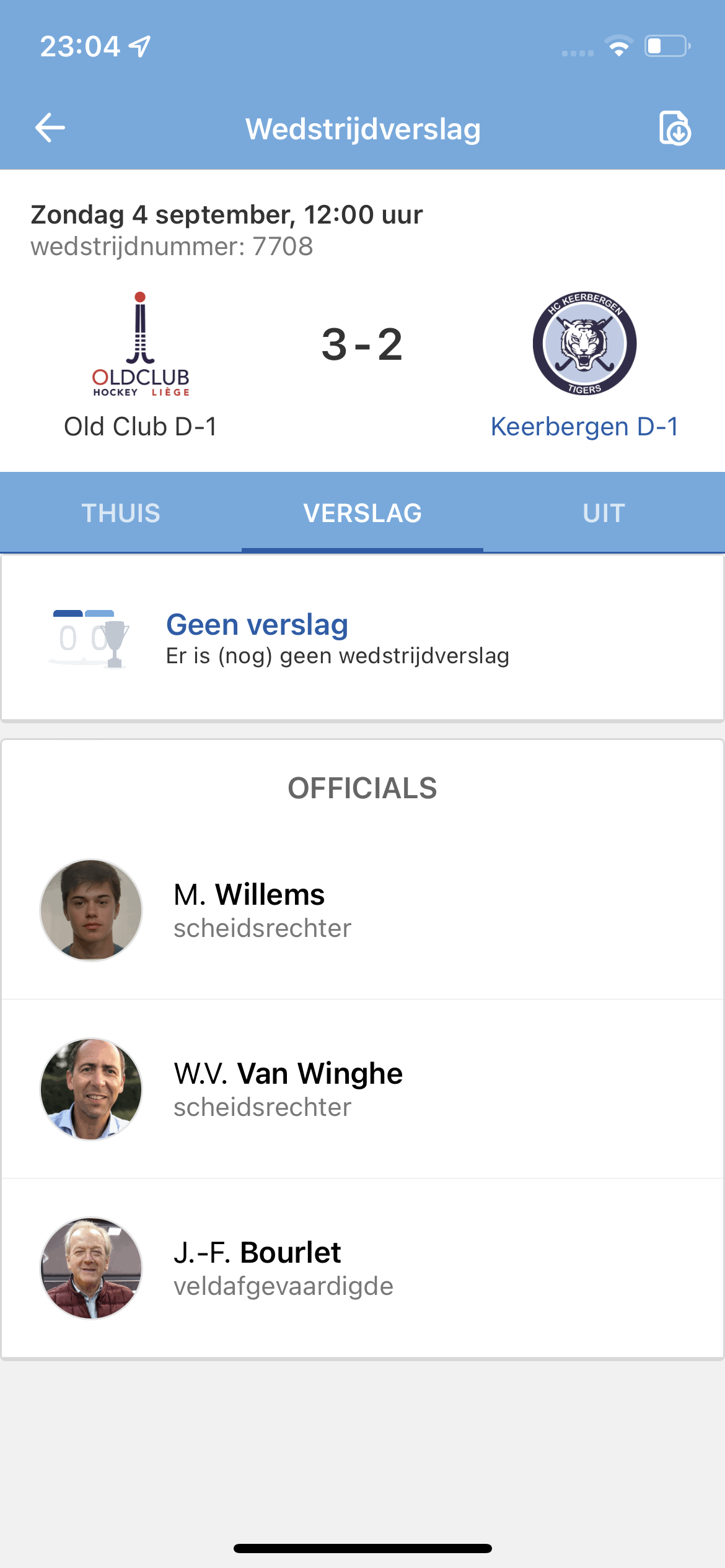 score card Old Club D1 - Keer D1