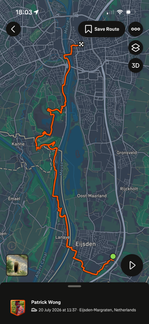 Strava map of Dutch Mountain Trail from Eijsden to Maastricht